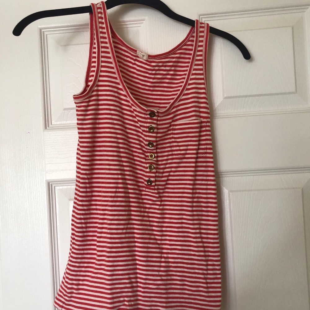 Red and white striped tank with gold buttons
